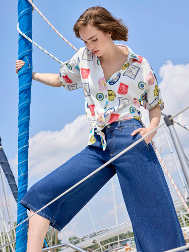Cropped Palazzo Jeans - Indigo