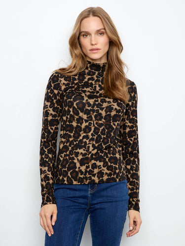 Leopard print top featuring a mock neckline, perfect for adding a wild touch to your wardrobe. Crafted with soft stretch fabric by Charlie B.