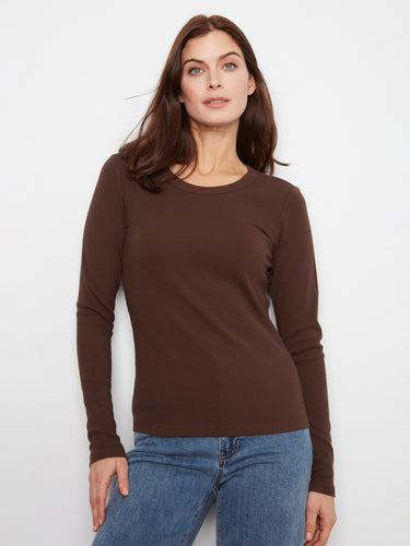 This top features a classic crew neckline, perfect for versatile styling. Made from a stretch cotton-tencel blend by Charlie B.