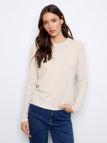 Elegant crew neck sweater in a soft, brushed ribbed fabric, ideal for layering. By Charlie B.