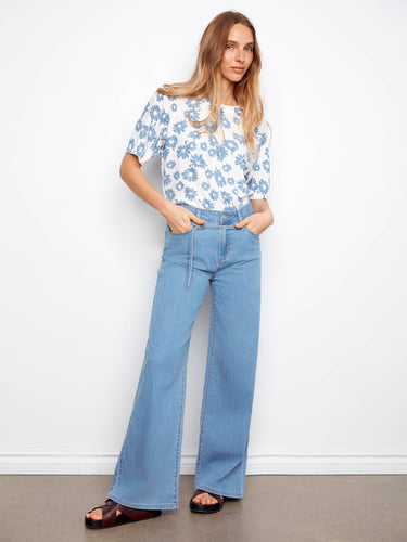 Belted Wide Leg Jeans - Light Blue