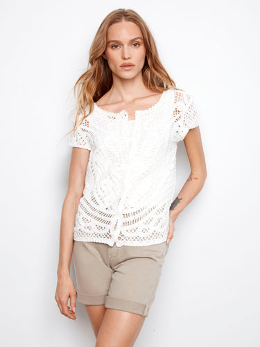 Elegant crochet top featuring a scoop neckline, crafted from 100% cotton for comfort and style by Charlie B.