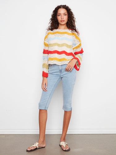 Vibrant crochet top featuring a cotton blend for comfort and style, perfect for any casual outing by Charlie B.