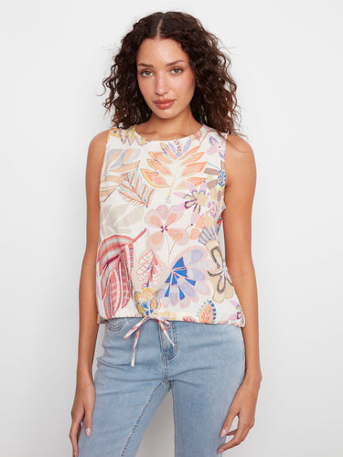 Floral Maui print top featuring a crew neckline and sleeveless design, perfect for a casual day out. By Charlie B.