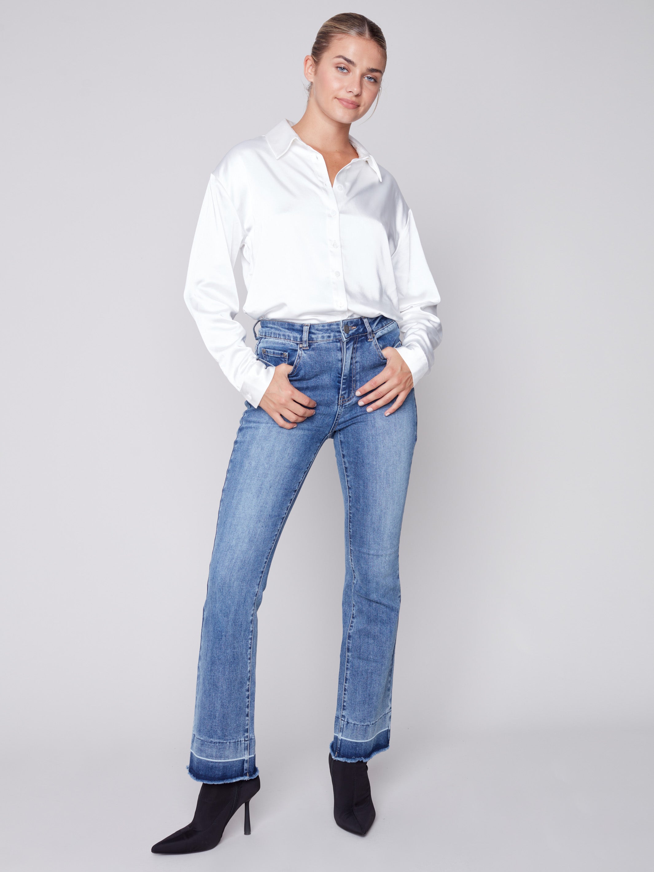 Women's Contrast Cuff Bootcut Jeans, Medium Blue