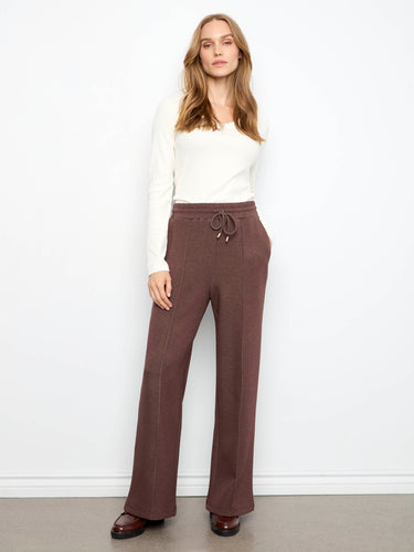 Heather-Espresso wide leg jogger pants with full length and elastic waistband by Charlie B.