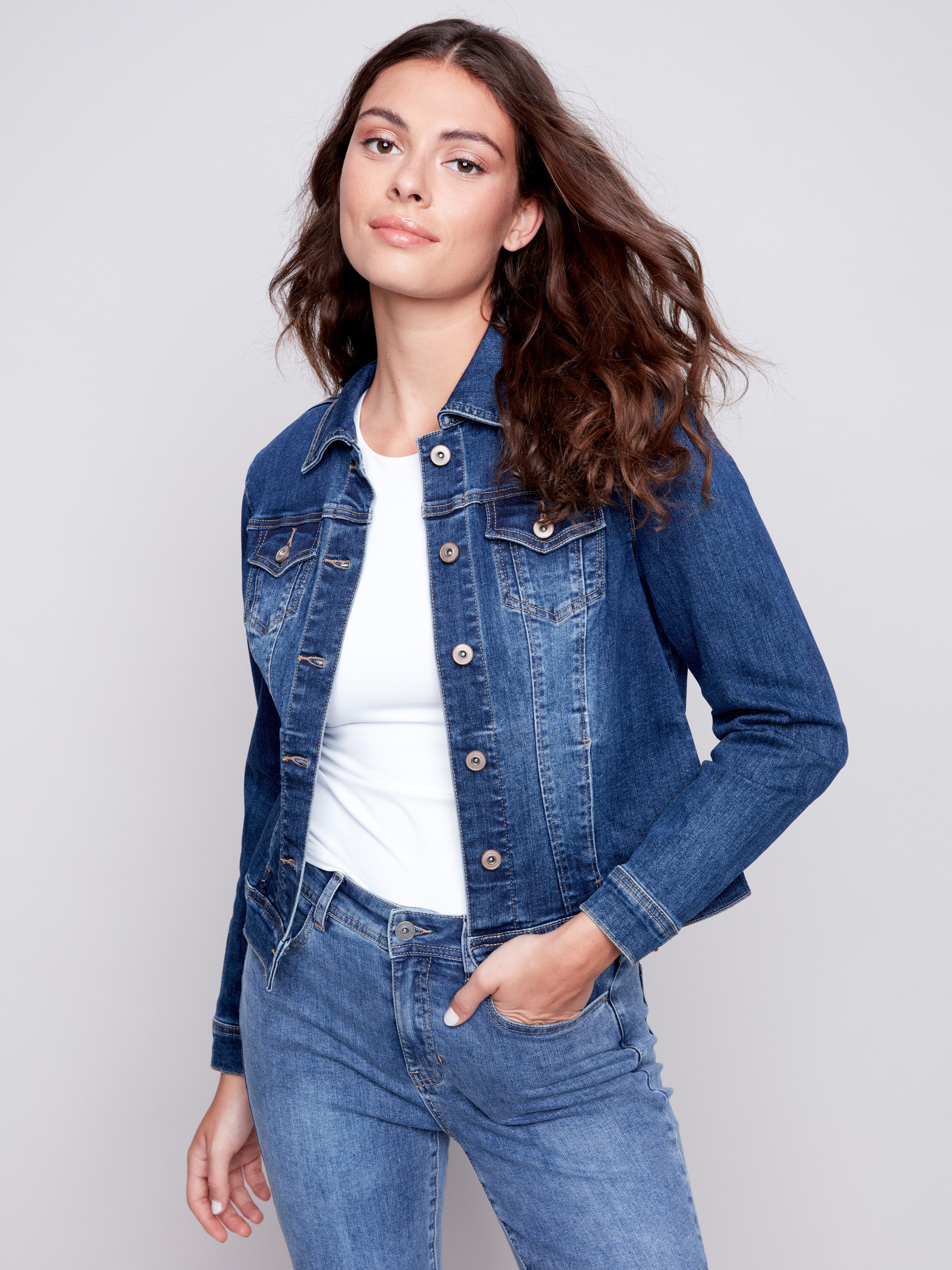 Charlie B Stretch Denim Jacket - Indigo - Image 1