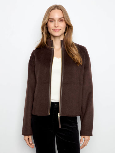 A stylish jacket featuring a front zip closure, perfect for versatile wear. Crafted from a luxurious wool blend by Charlie B.