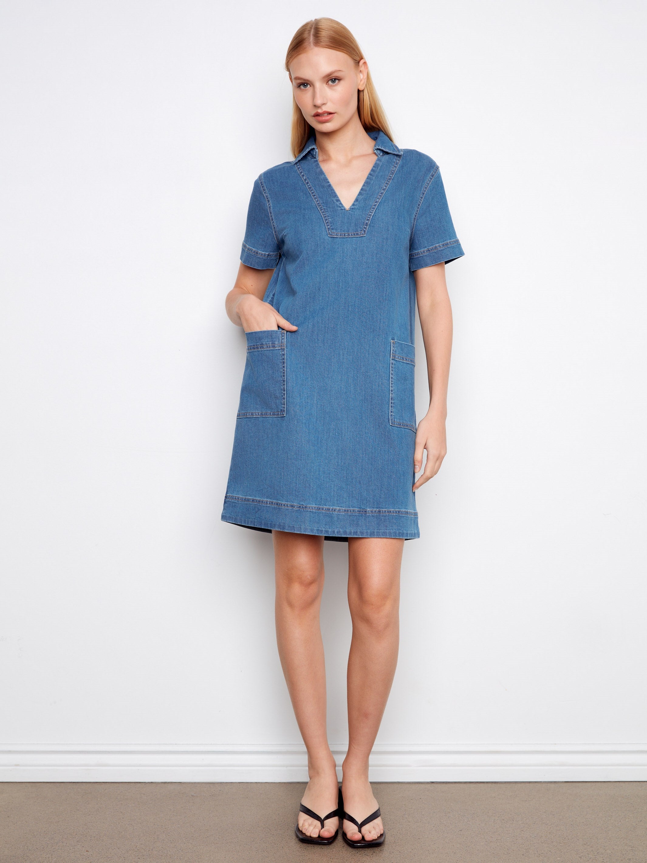 Women's Denim Mini Dress | Medium Blue | Charlie B Charlie B Collection USA Women's Denim Mini Dress | Medium Blue | Charlie B Charlie B Collection USA