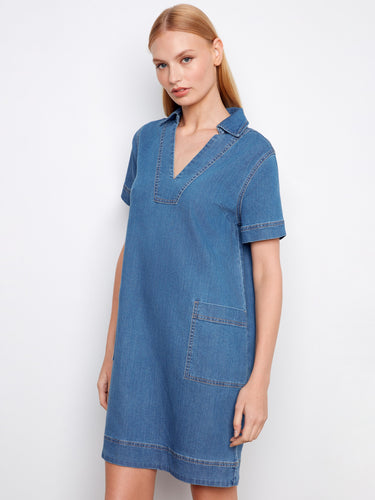 The patch pockets add functionality and flair to this stylish denim dress, making it both practical and trendy by Charlie B.