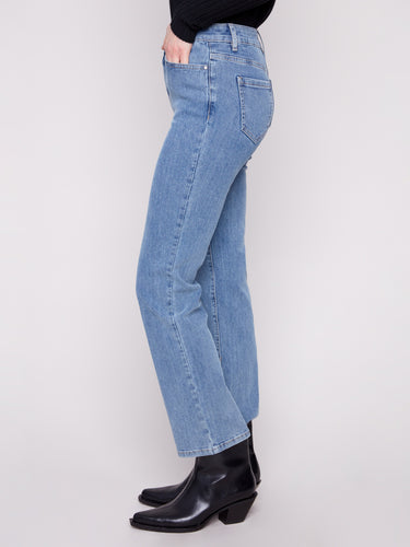 Crafted from stretch corduroy, these blue pants offer a regular rise and versatile style by Charlie B.