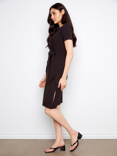 The waist tie adds a flattering touch to this mid-length dress, enhancing the silhouette beautifully by Charlie B.