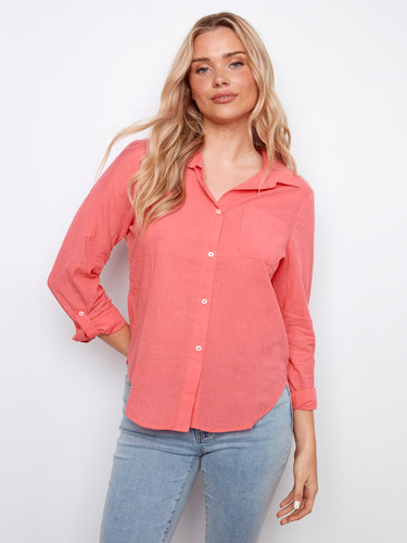 This stylish shirt features a classic shirt collar, adding a timeless touch to your wardrobe. Made from 100% cotton by Charlie B.