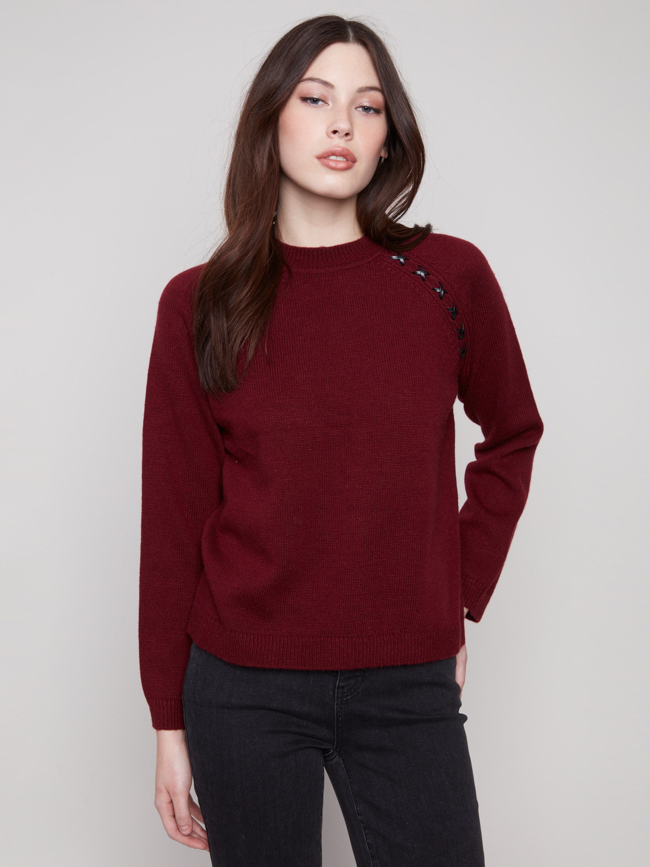 Women's Crew Neck Sweater Cabernet Charlie B