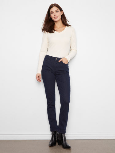 Navy slim-fit jeans with a regular rise, crafted from stretch denim for comfort. Features five-pocket design by Charlie B.