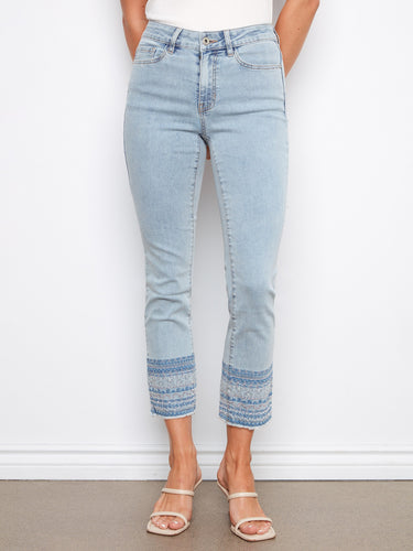 Cropped length denim with five-pocket design offers both style and functionality for everyday wear. By Charlie B.