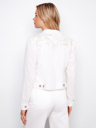 Chic white jacket with exquisite embroidered detail on the yoke, offering a touch of sophistication by Charlie B.
