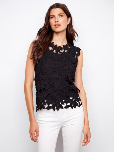 Stylish black crochet top featuring a unique floral pattern that adds sophistication to your wardrobe by Charlie B.
