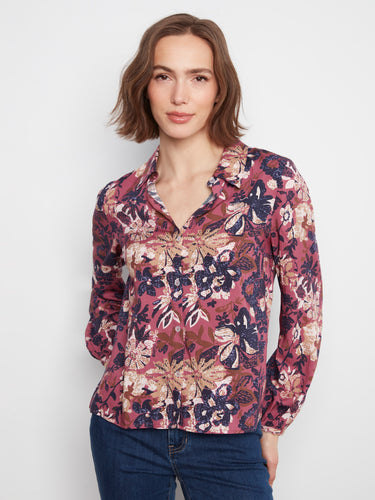 Floral blouse with a stylish shirt collar, offering a touch of elegance to any outfit by Charlie B.