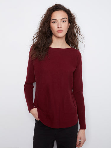 Elegant boat neck sweater with long ribbed sleeves, offering a stylish and comfortable fit for any occasion by Charlie B.