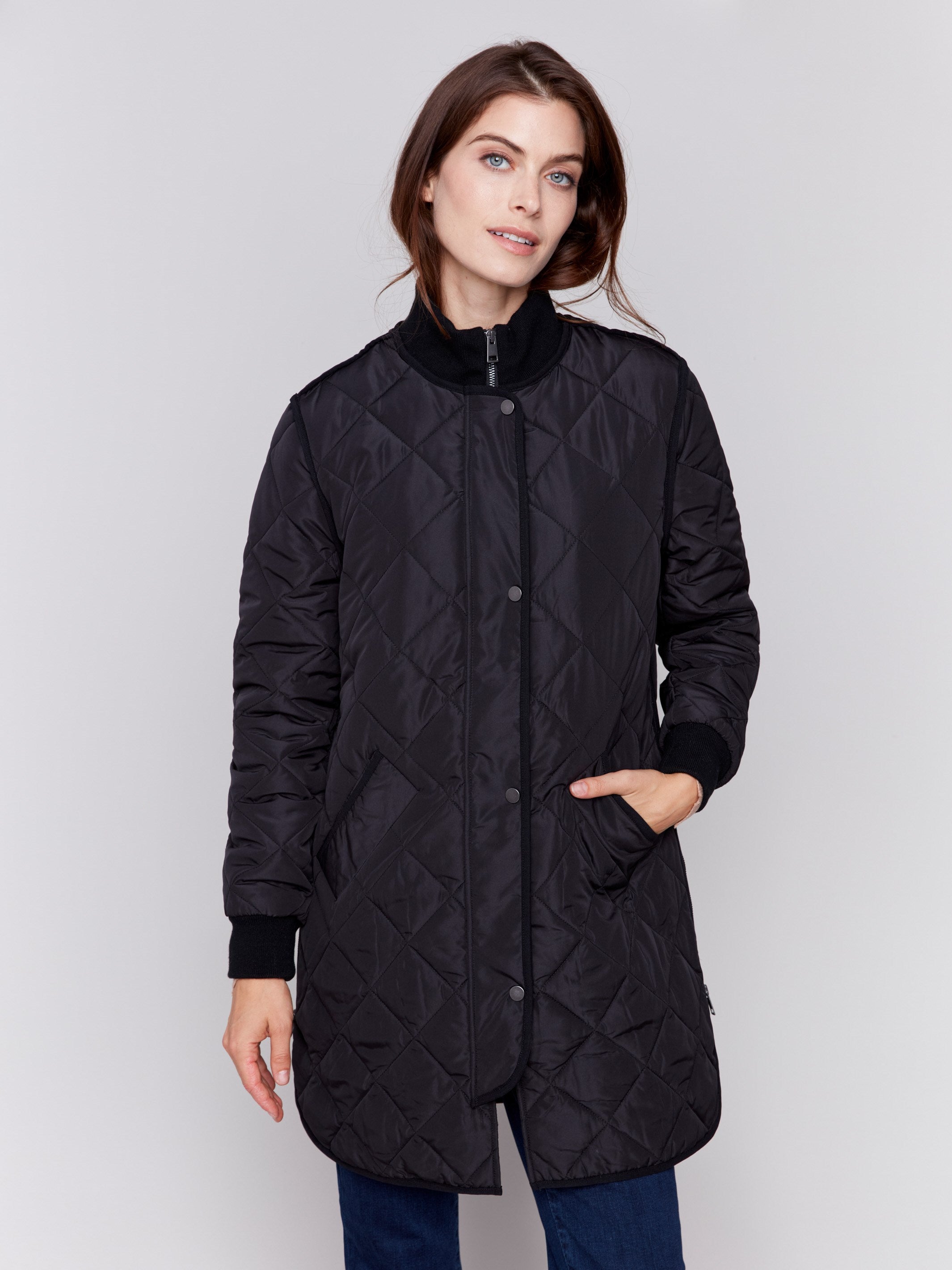 Women s Long Quilted Puffer Jacket Black Charlie B