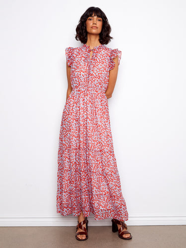 Elegant maxi dress with cap ruffle sleeves, offering a touch of femininity and charm. By Charlie B.