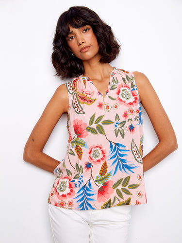 Floral top with ruffled neckline adds a touch of elegance to your summer wardrobe by Charlie B.