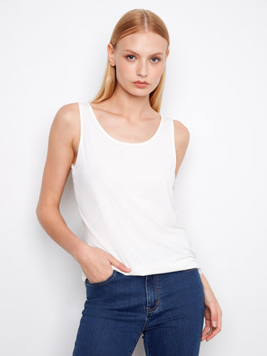 White top with a scoop neck, showcasing its reversible design for versatile styling by Charlie B.