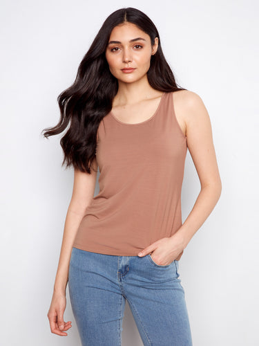 Brown tank top with a reversible design, perfect for versatile styling. Crafted in a relaxed fit for ultimate comfort by Charlie B.