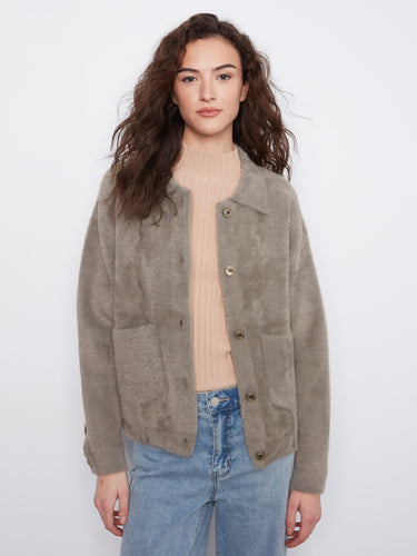 Cozy jacket with a classic shirt collar, perfect for layering over your favorite tops. Designed by Charlie B.