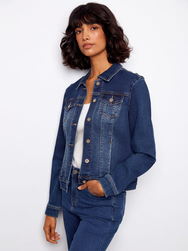 Crafted from stretch denim, this jacket ensures comfort and flexibility throughout the day. Ideal for any occasion. By Charlie B.