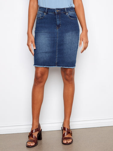 A stylish denim skirt with a frayed edge detail, adding a touch of casual chic to your outfit by Charlie B.