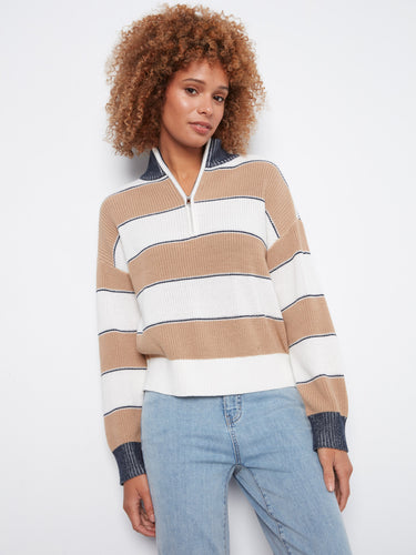 Striped Half-Zip Sweater - Camel