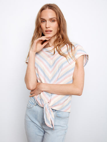 Striped top featuring a stylish boat neckline, perfect for casual outings. Designed with comfort in mind by Charlie B.