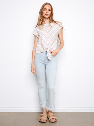 Chic cap sleeves on this striped top add a touch of elegance to any look. A versatile piece by Charlie B.