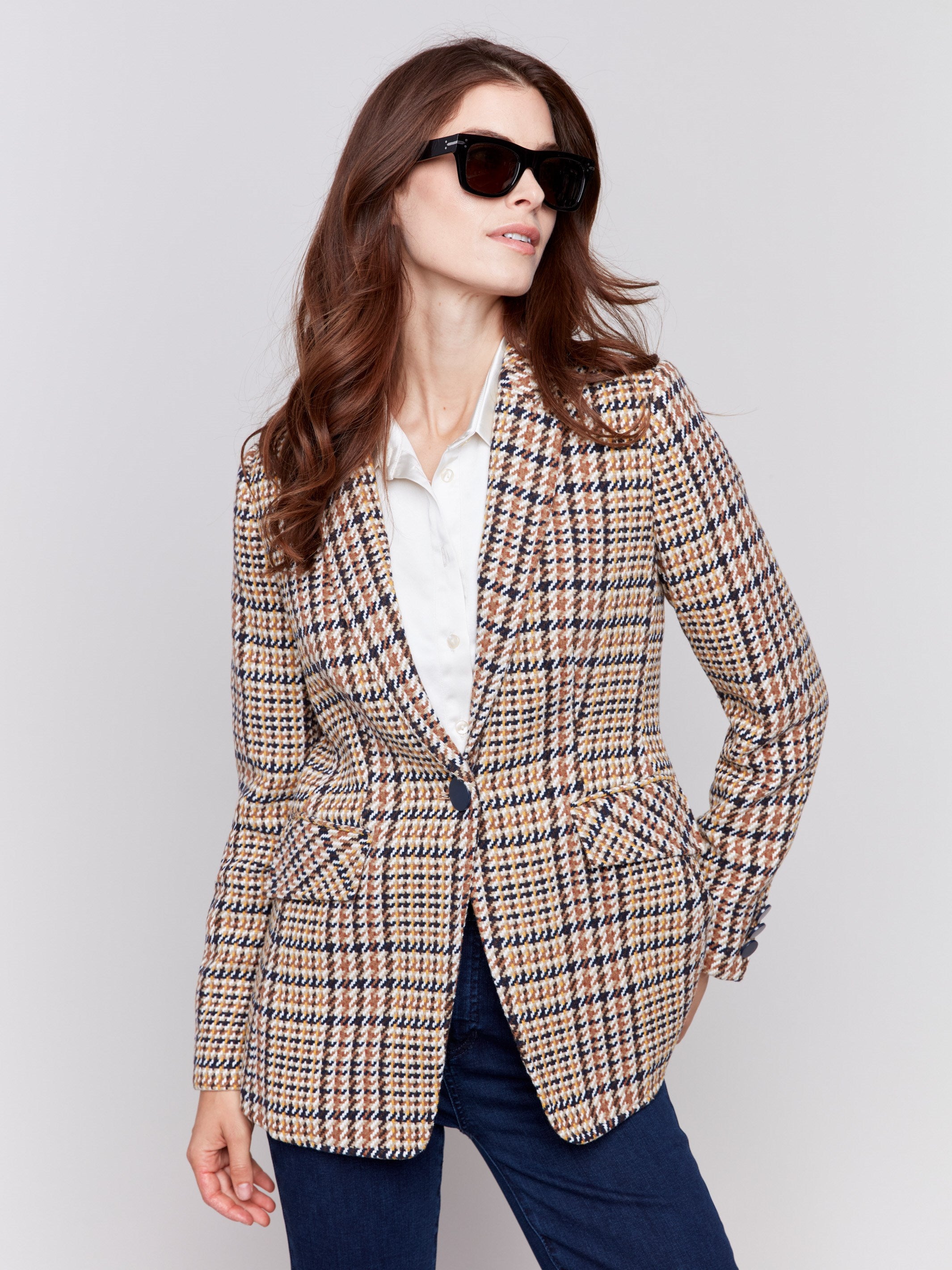 Women’s Tailored Plaid Blazer | Terracotta | Charlie B