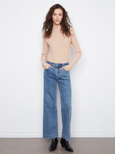 Wide leg jeans in stretch denim with a regular rise, offering comfort and style by Charlie B.