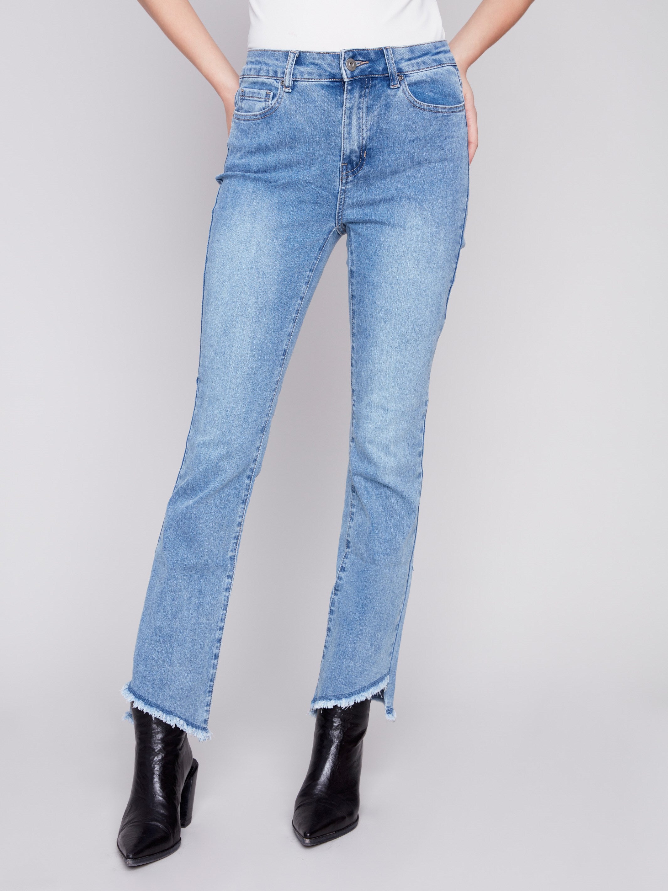 Charlie B Bootcut Jeans with Asymmetrical Hem - Light Blue - Image 2