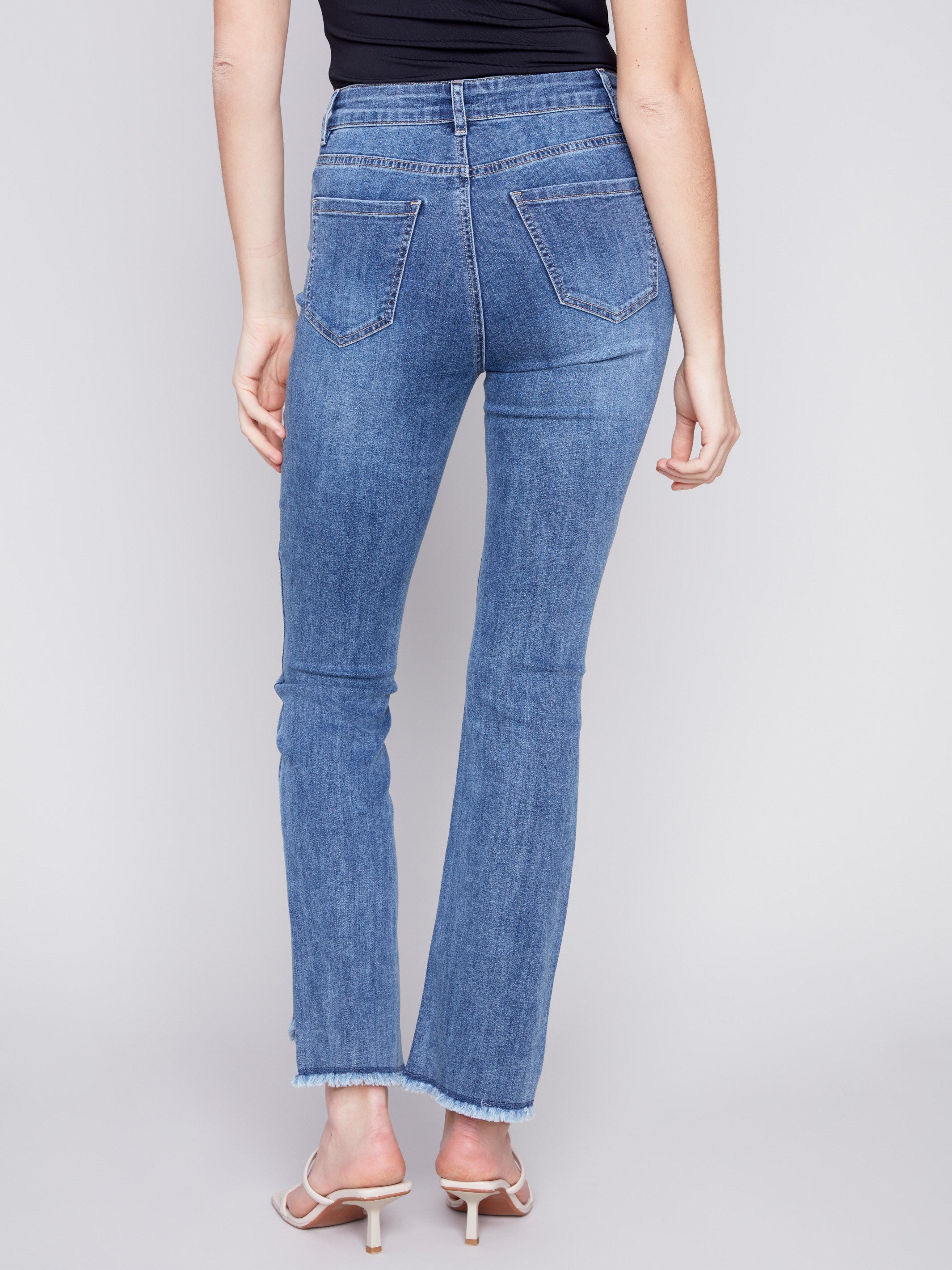 Charlie B Bootcut Jeans with Asymmetrical Hem - Medium Blue - Image 3