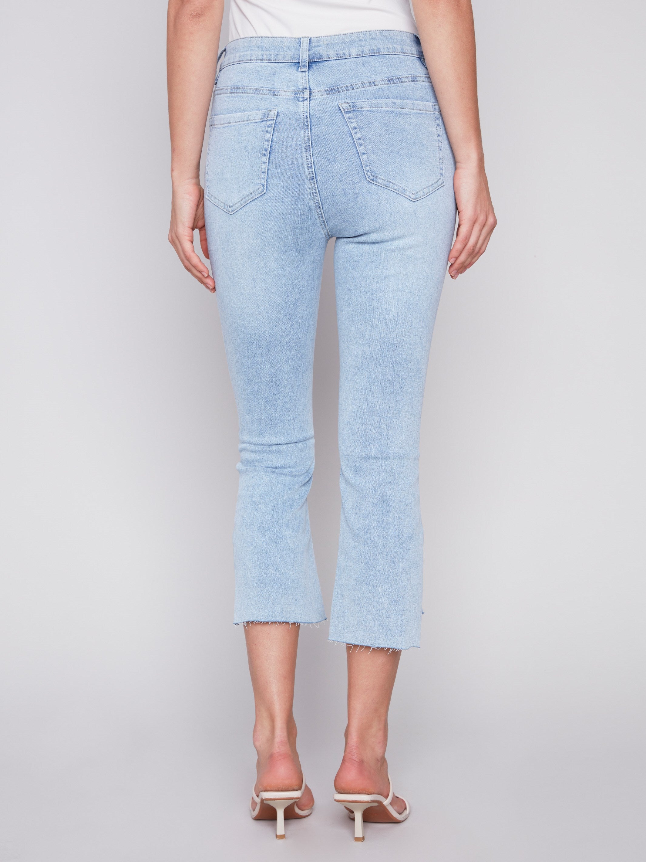 Charlie B Cropped Bootcut Jeans with Asymmetrical Hem - Bleach Blue - Image 3