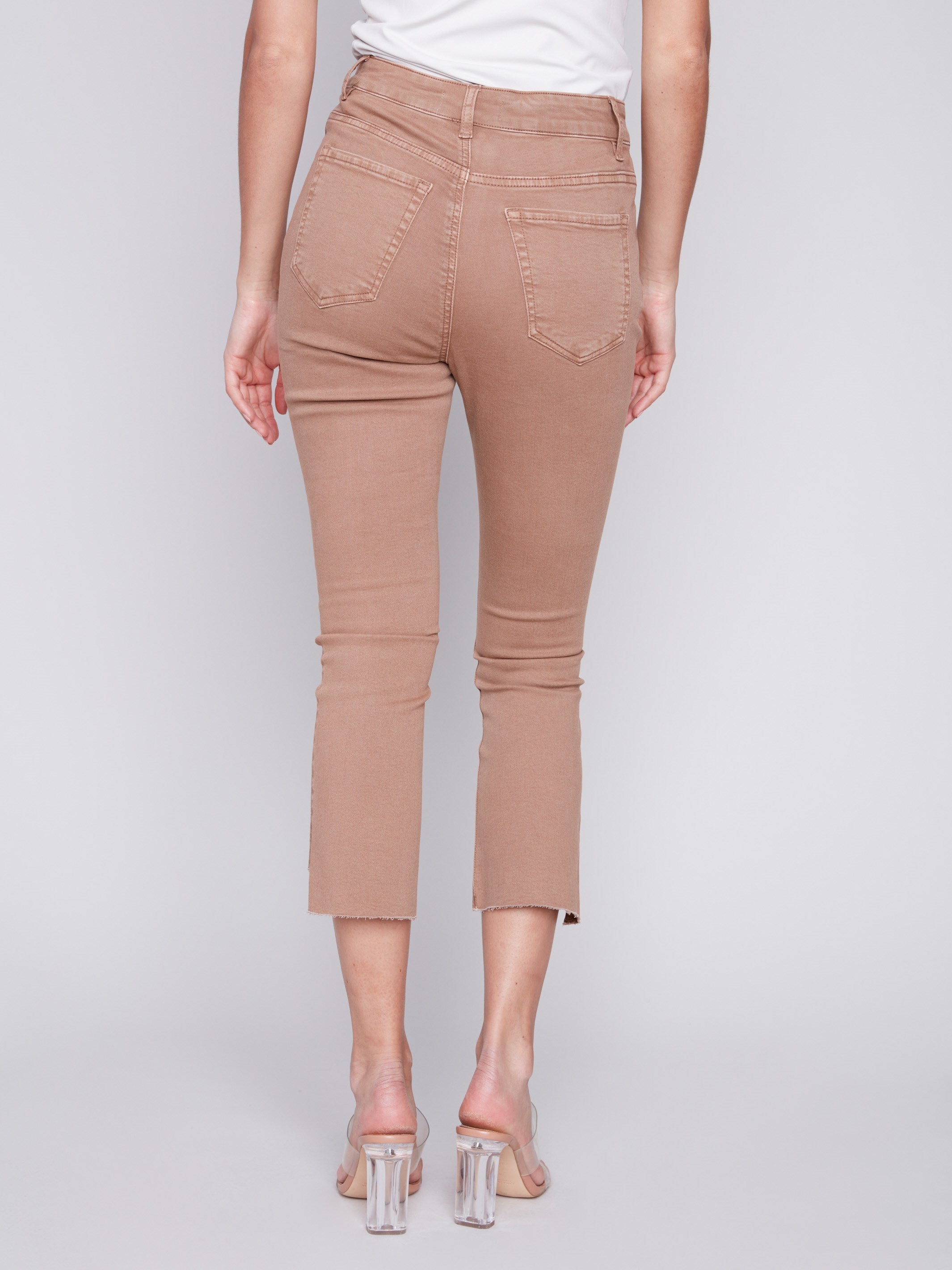 Charlie B Cropped Bootcut Twill Pants with Asymmetrical Hem - Caramel - Image 3