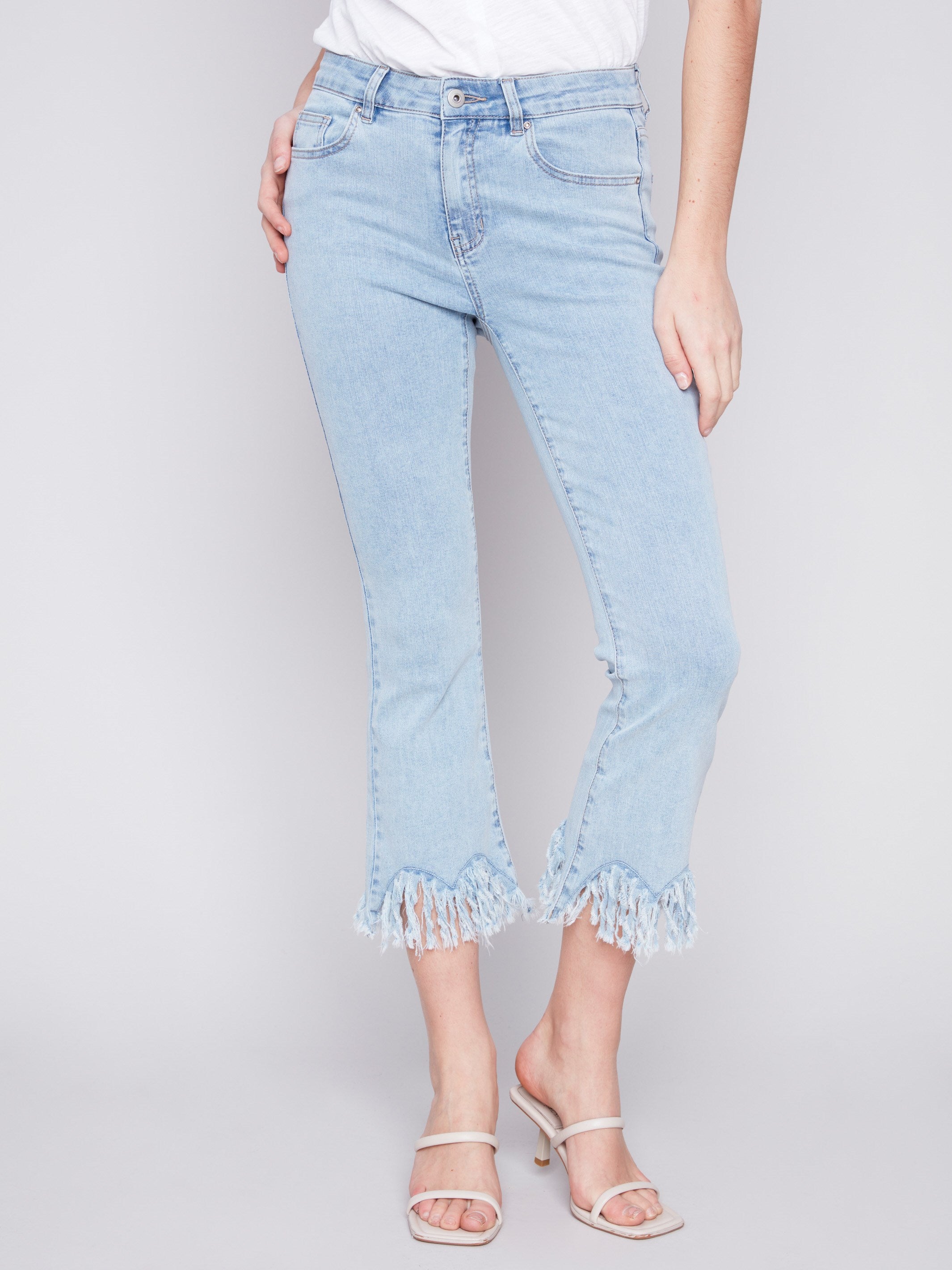 Charlie B Cropped Jeans with Fringed Hem - Bleach Blue - Image 2