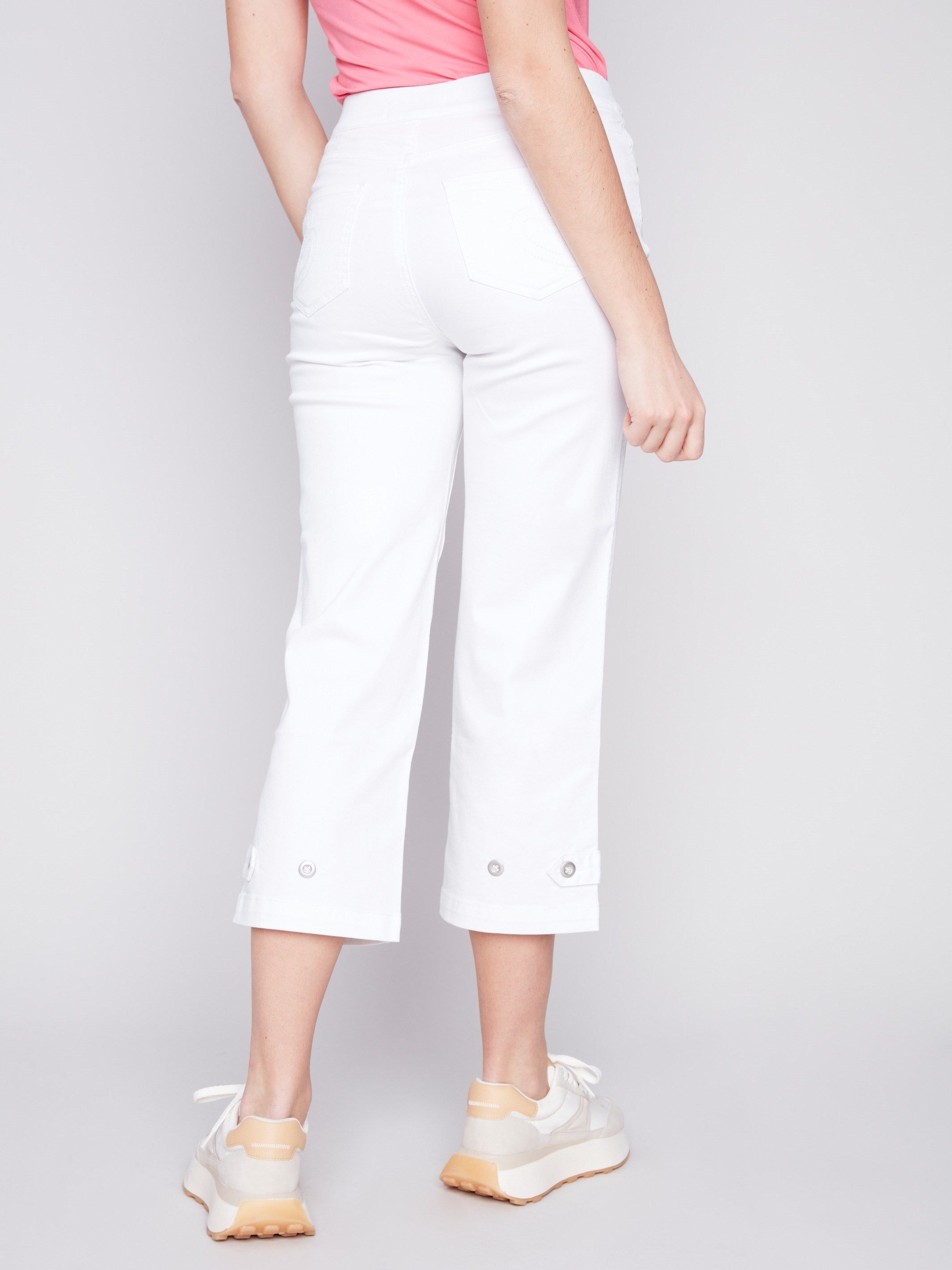 Charlie B Cropped Pull-On Twill Pants with Hem Tab - White - Image 3