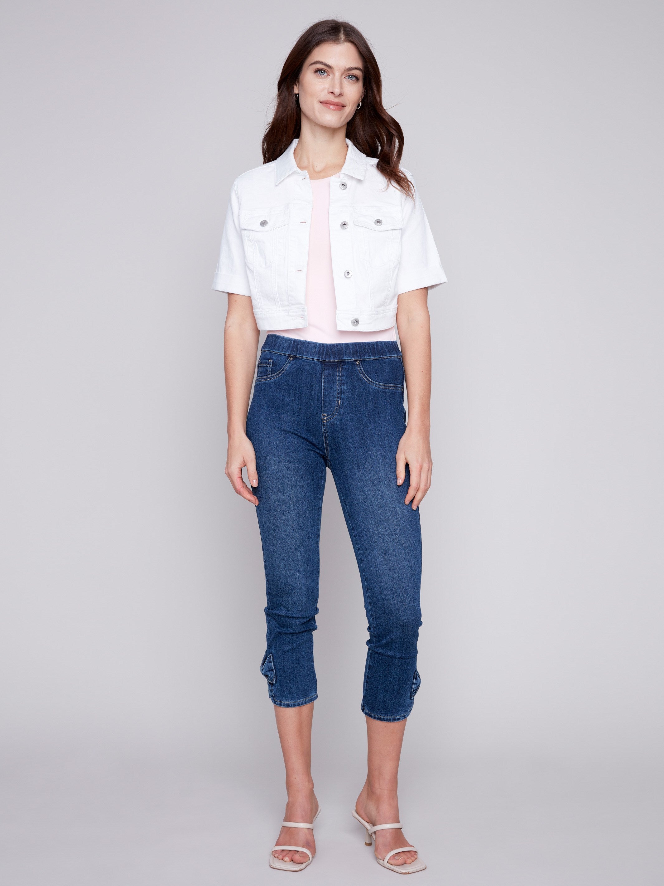 Charlie B Cropped Twill Jean Jacket - White - Image 2