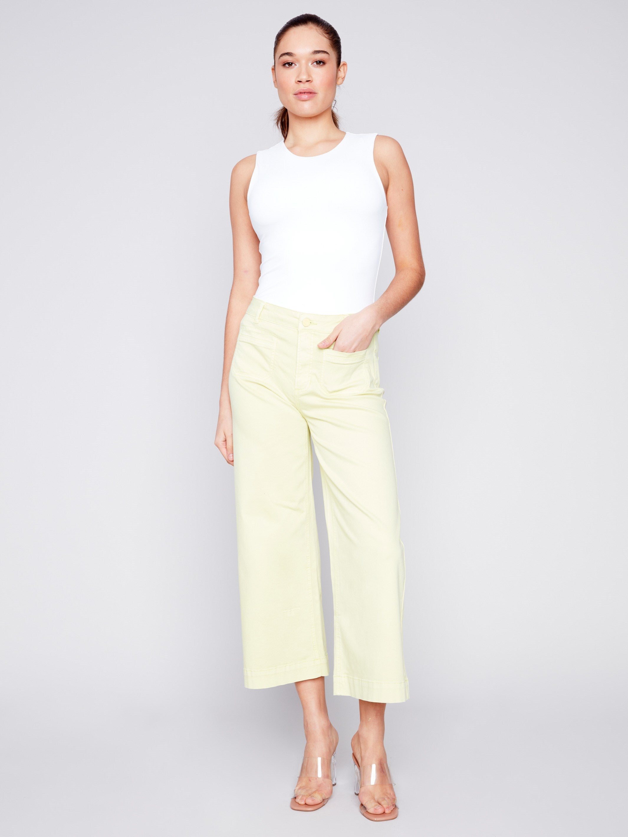 Charlie B Cropped Wide Leg Twill Pants - Anise - Image 1