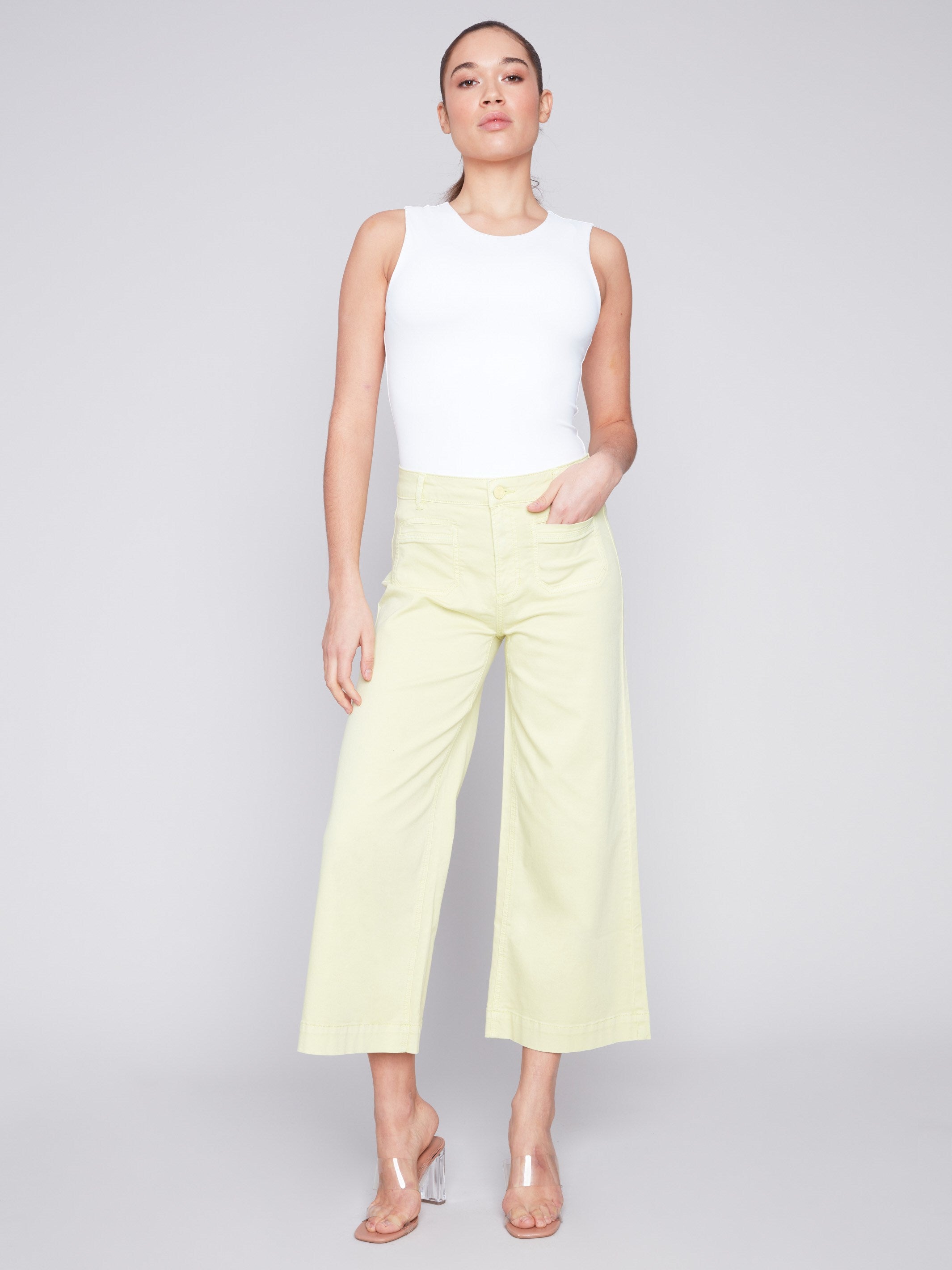 Charlie B Cropped Wide Leg Twill Pants - Anise - Image 4