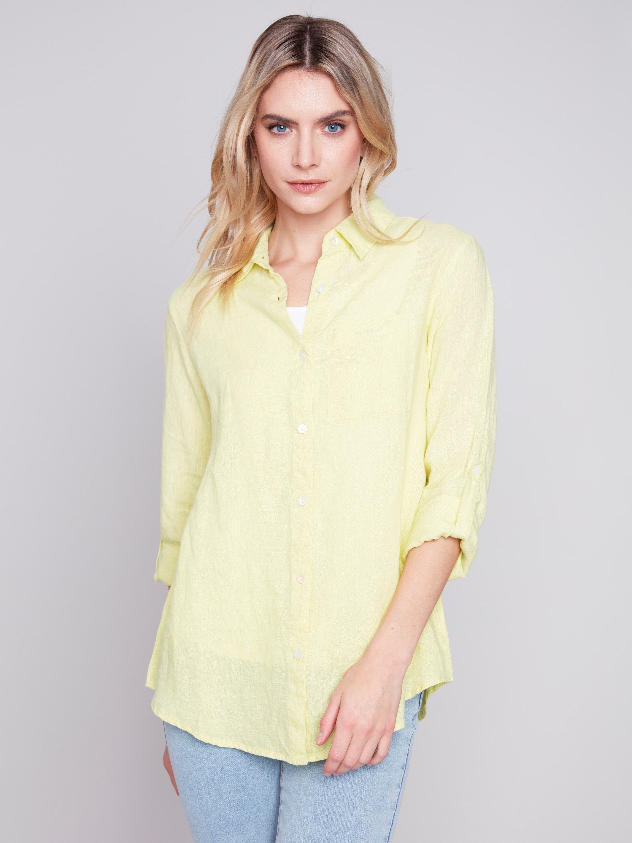 Charlie B Long Linen Shirt - Anise - Image 4