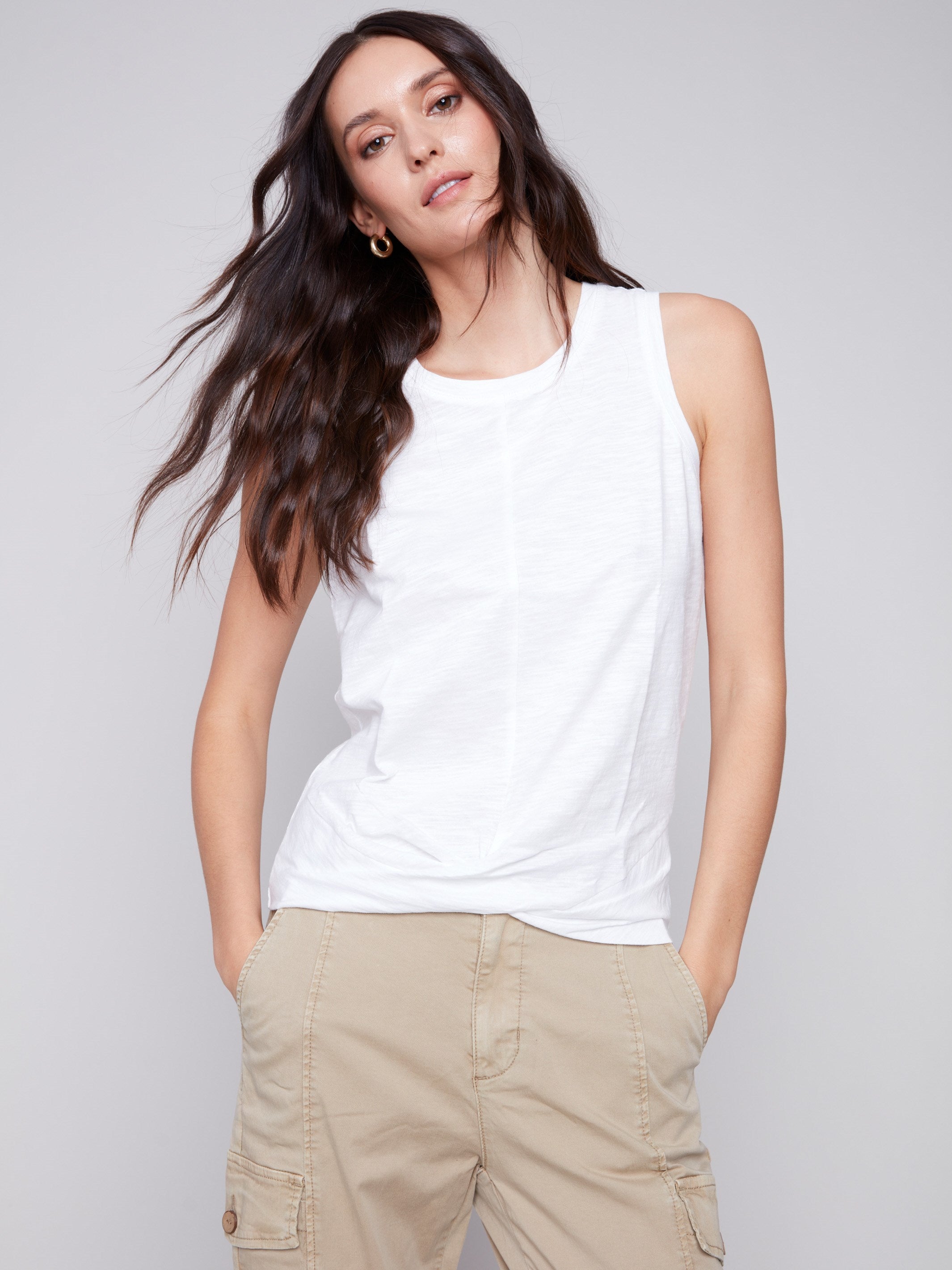 Charlie B Organic Cotton Tank Top With Knot Detail - White - Image 4