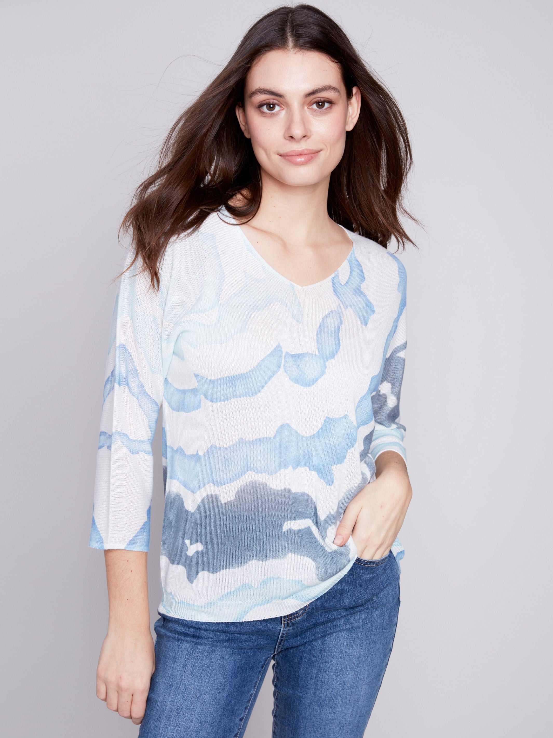 Women's Printed Dolman Sweater, Indigo