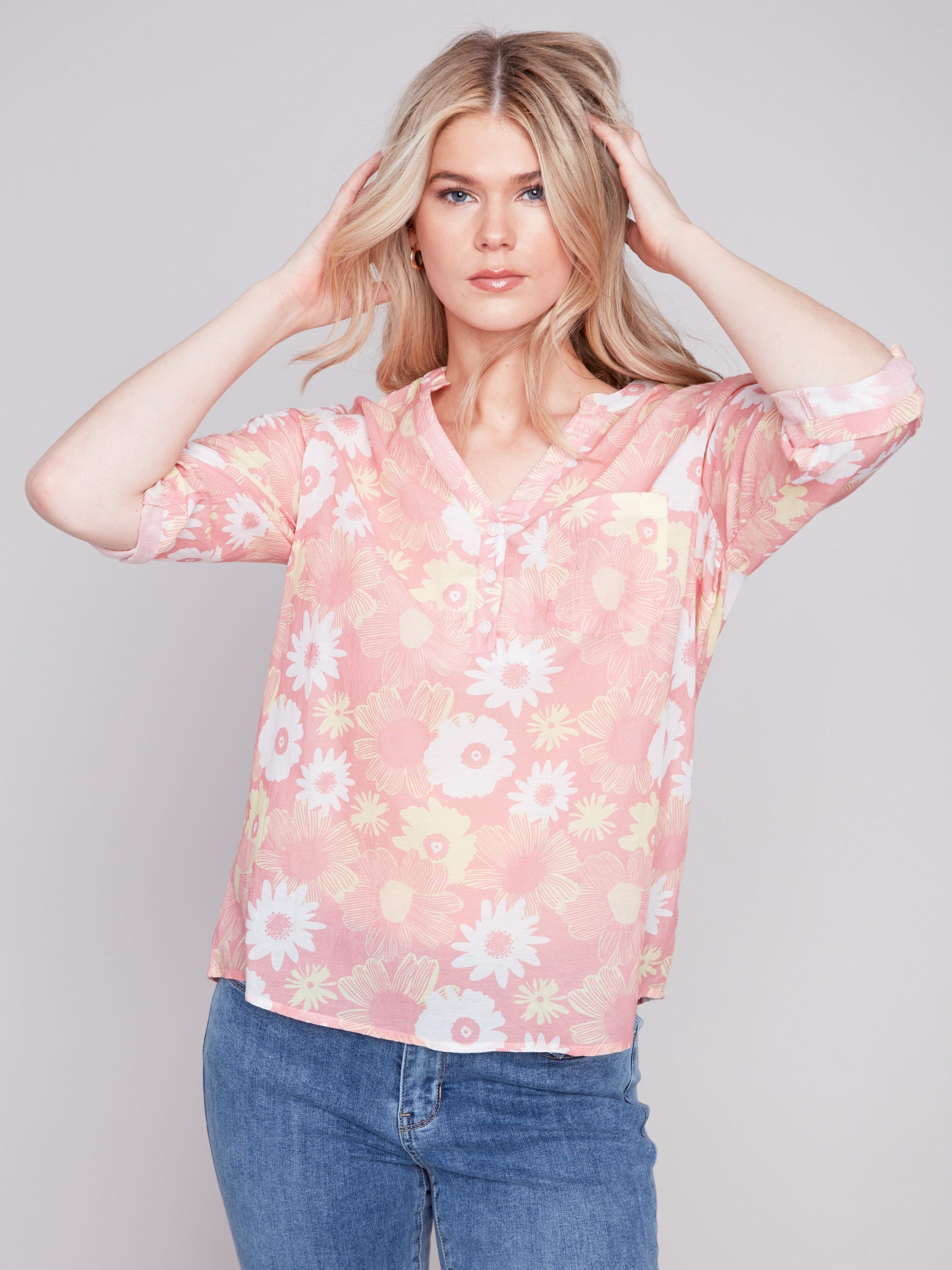 Charlie B Printed Half-Button Blouse - Cosmos - Image 4